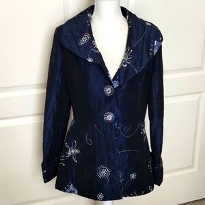 Design Today's Vintage Navy Embroidered Blazer Jacket Size Medium shiny